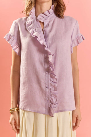 English Factory Linen Ruffle Shirt | Women’s Lightweight Summer Blouse