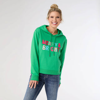 Bright Green COCO + CARMEN - Merry & Bright Hooded Sweatshirt - Christmas