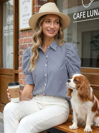 Striped Puff Sleeve Blouse