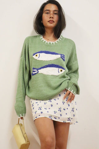 Bailey Rose Green Fish Sweater | Coastal Knit Sweater