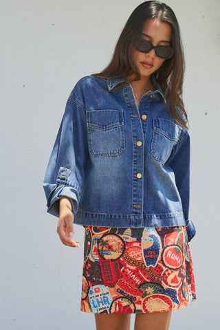 Urban Daizy - Vintage Wash Denim Shirt Jacket With Gold Buttons