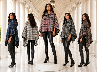 Designer House Plaid Button Front Cowl Neck Capelet