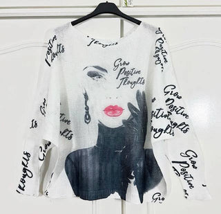 LOOWIE - 149 White Face  Round Knit Printed Sweater LOOWIE