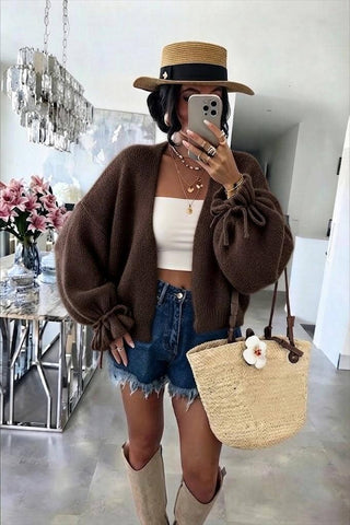 LOOWIE - ESTWC7 Chocolate Wool Cardigan