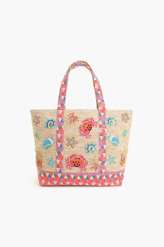 America Beyond Coral Reef Fish Beaded Shoulder Bag | Embellished Coastal Handbag & Beyond - Crab Shell Embelished Boat Tote