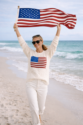 Pink Pineapple American Flag Sweater Cable Knit