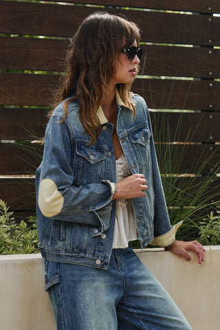 Urban Daizy Vintage Wash Denim Jacket with Elbow Patches
