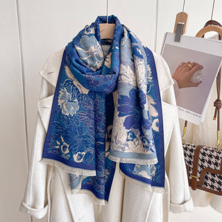 Winding River Blue & White Floral Reversible Wrap