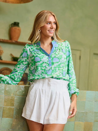 Mary Square Gianna Ruffle Neck Blouse | Women's Button Front Long Sleeve Top