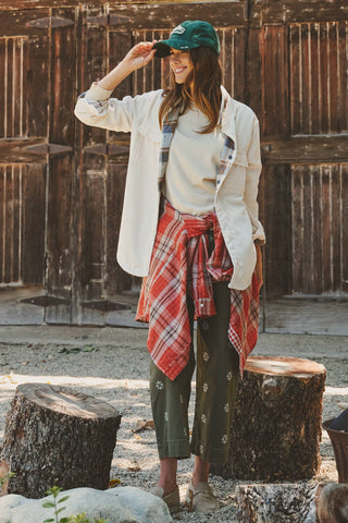 Urban Daizy - Plaid Lined Corduroy Flannel Shacket