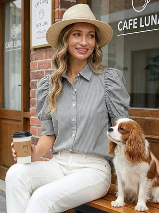 Striped Puff Sleeve Blouse