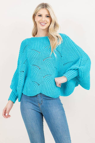 Designer House Cropped Openwork Batwing Sweater