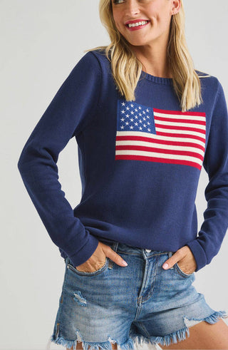 Pink Pineapple American Flag Sweater | 100% Cotton Patriotic Knit Sweater for Wome