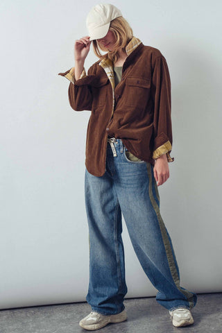 Urban Daizy - Plaid Flannel-Lined Corduroy Shacket