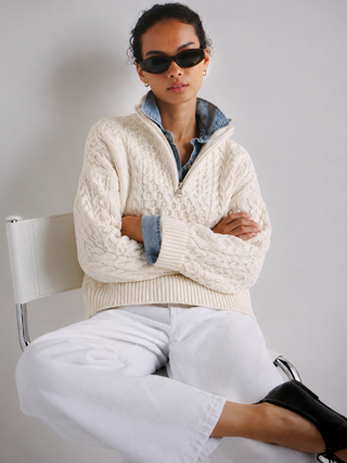 Pink Pineapple - 1/2 Zip Cable Sweater Ivory
