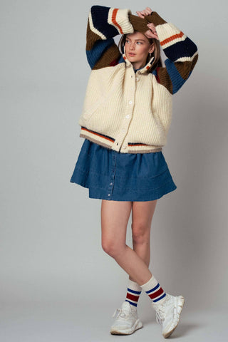 Urban Daizy - Chunky Rib-Knit Faux Fur Lined Cardigan