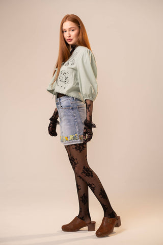 Blue B Floral Embroidered High-Rise Denim Shorts