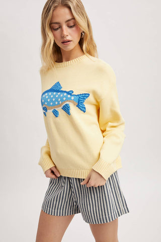 Wishlist Coastal Fish Sweater in Butter Yellow | Women’s Coastal Sweater