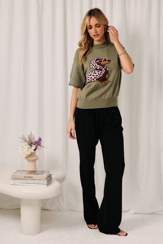 Weenie Dog Short Sleeve Sweater in Olive | Sunday Edition