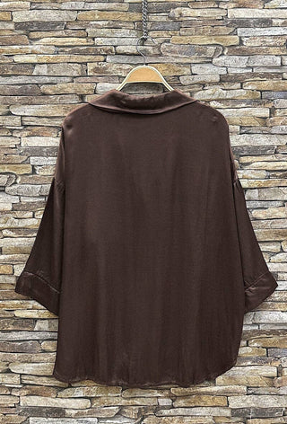 LOOWIE Dark Brown Satin Finish Italian Shirt