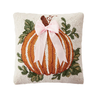 Peking Handicraft - Stripe Pumpkin w/Bow Hook Pillow