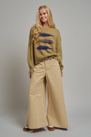Urban Daizy - Graphic Oversized Drop-Shoulder Knit Sweater