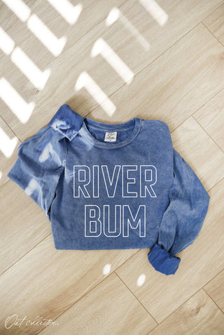 Oat Collective "River Bum" Mineral Washed Long Sleeve Graphic Top