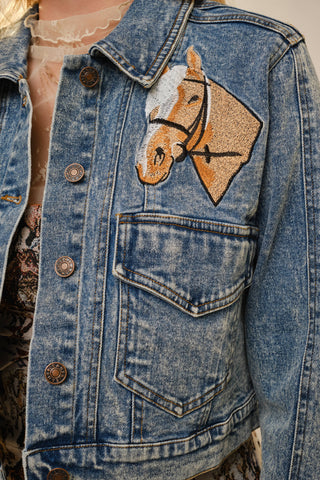Blue B Western Embroidered Cropped Denim Jacket – Light Wash