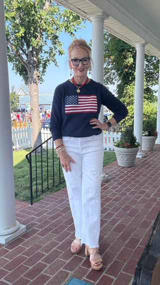 Pink Pineapple American Flag Sweater | 100% Cotton Patriotic Knit Sweater for Wome