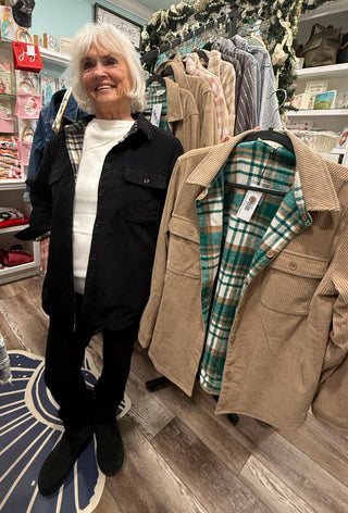 Urban Daizy - Plaid Flannel-Lined Corduroy Shacket