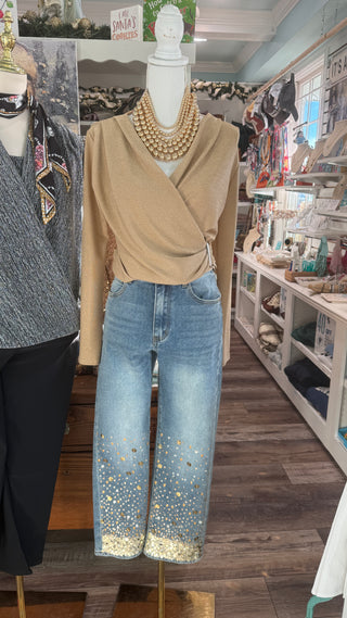 Gold Sequin Straight Leg Jeans