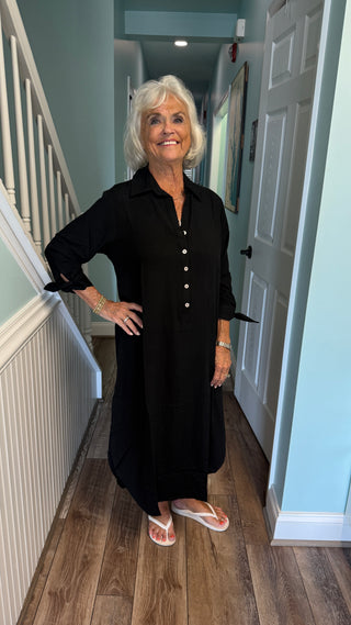 La Mer Luxe Hailey Midi Dress | 3/4 Sleeve Button Front Rayon Dress