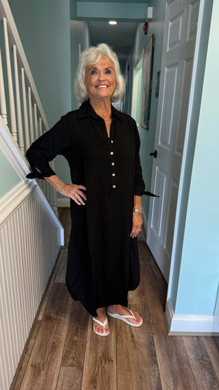 La Mer Luxe Hailey Midi Dress | 3/4 Sleeve Button Front Rayon Dress