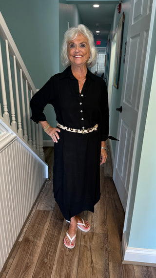 La Mer Luxe Hailey Midi Dress | 3/4 Sleeve Button Front Rayon Dress