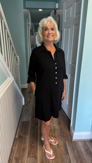 La Mer Luxe Hailey Midi Dress | 3/4 Sleeve Button Front Rayon Dress
