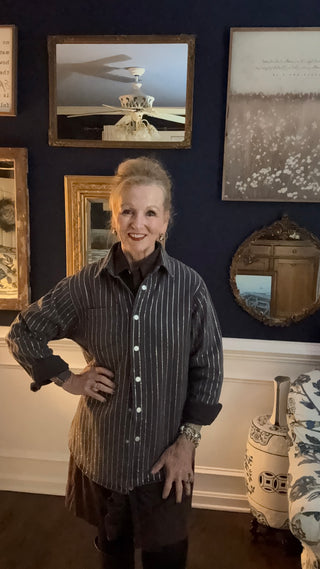 MEDIUM Blue B - 22262J - High Luxury Embellished Sparkle Stone Stripe Jacket