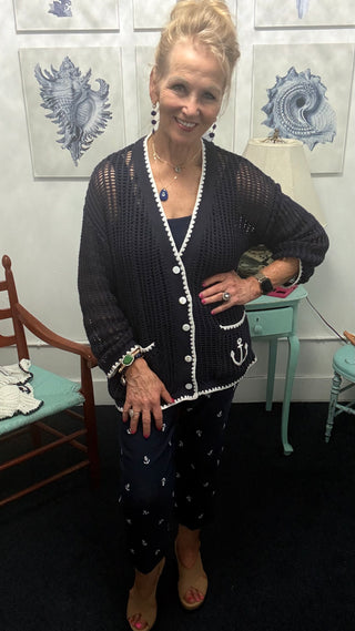 Anchor Coastal Cardigan Sweater– Navy & White