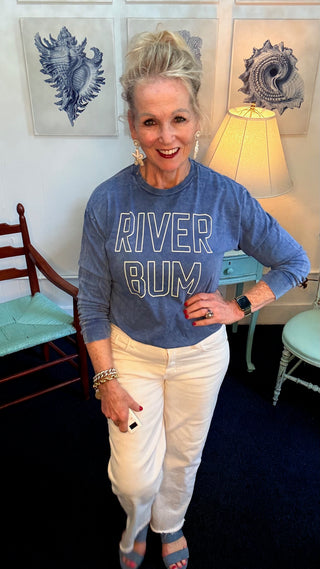 Oat Collective "River Bum" Mineral Washed Long Sleeve Graphic Top