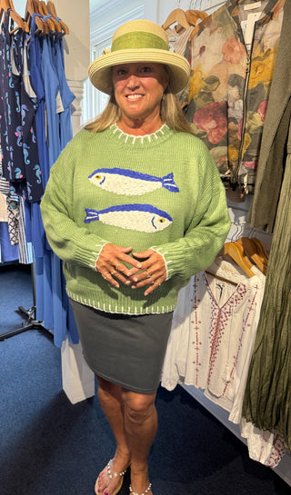 Bailey Rose Green Fish Sweater | Coastal Knit Sweater