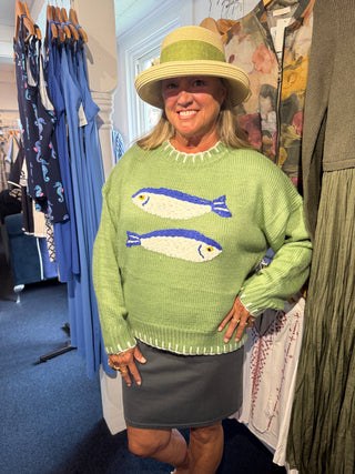Bailey Rose Green Fish Sweater | Coastal Knit Sweater