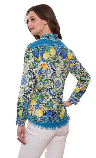 Dizzy Lizzy Cape Cod Lemon &  Dragon Cotton Linen Top | Coastal Women's Blouse
