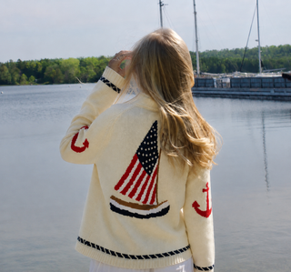Pink Pineapple - Flag Sailboat Cotton Cardigan Navy or Ivory