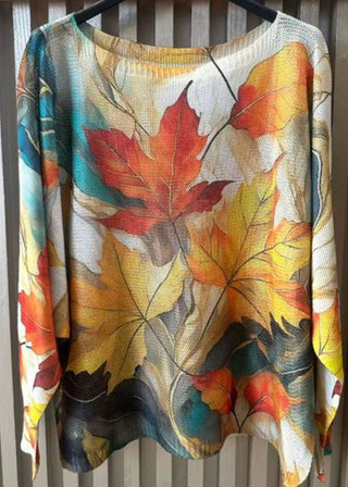 LOOWIE Cream Fall Leaf Italian Knit Sweater VI447