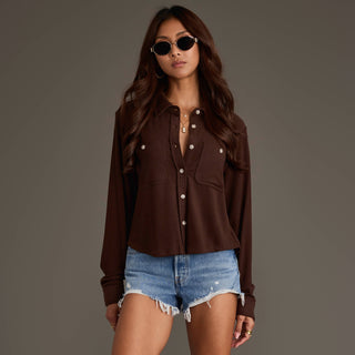 Panache Dark Brown Cropped Soft Button-Up Shirt