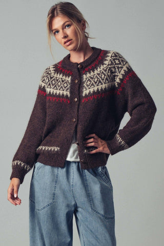Urban Daizy - Fair Isle Nordic Toggle Knit Cardigan