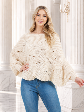 Designer House Cropped Openwork Batwing Sweater