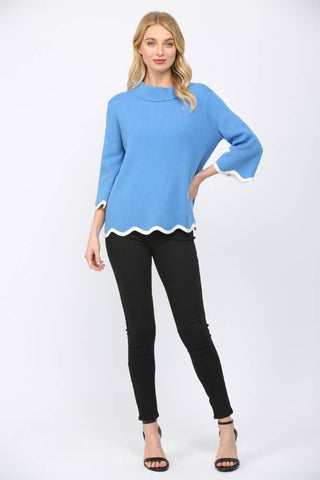 SCALLOP EDGE DETAILED MOCK NECK SWEATER TOP  FW10429
