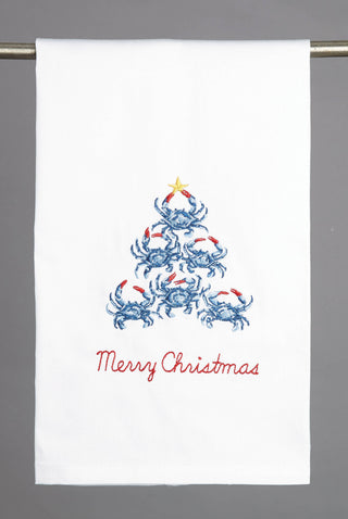 Peking Handicraft - Blue Crab Christmas Tree Embroidered Kitchen Towel