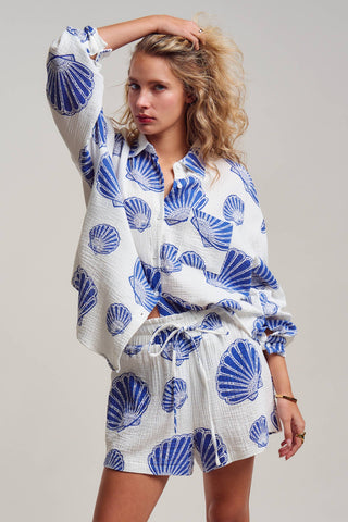 Urban Daizy - Seaside Blue Shell Cotton Gauze Shirt & Short Set