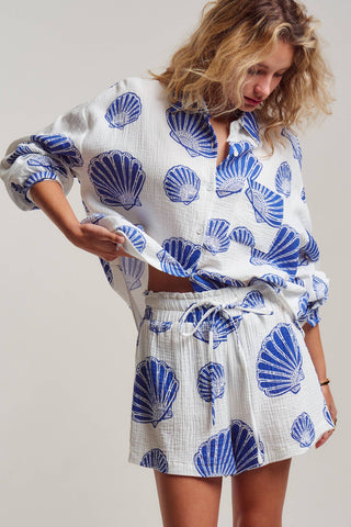 Urban Daizy - Seaside Blue Shell Cotton Gauze Shirt & Short Set